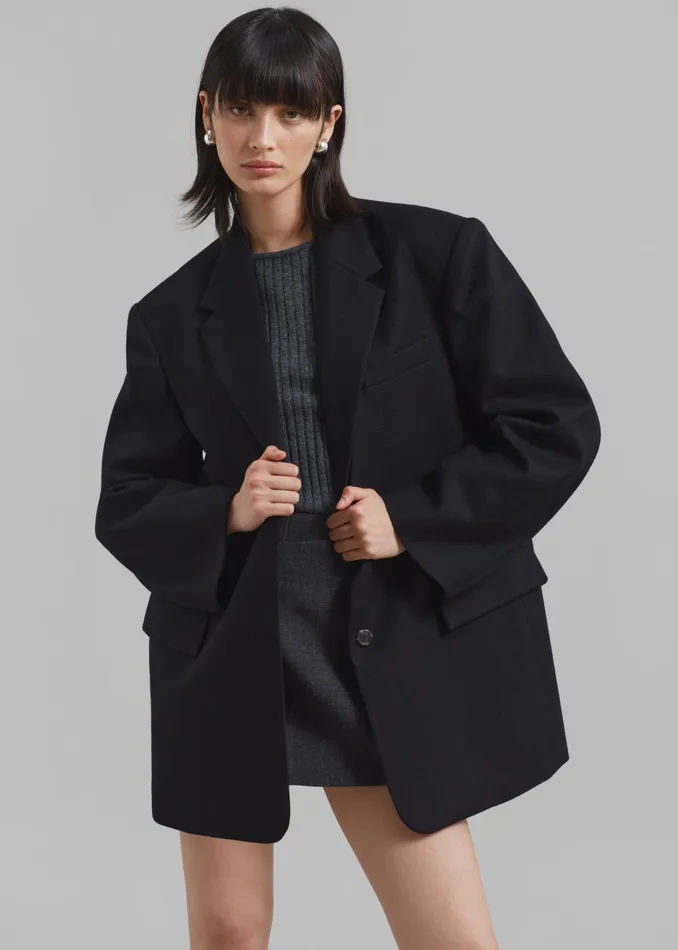 Women Silas Oversized Wool Blazer 8211 Black The Frankie Shop Outerwear