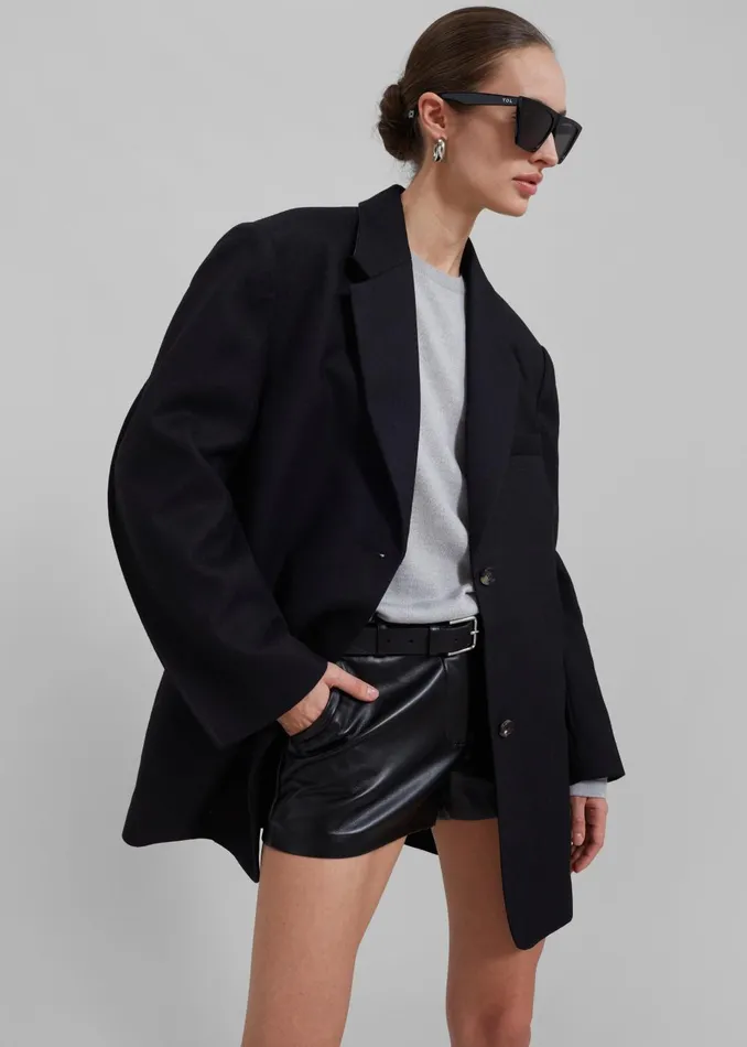Women Silas Oversized Wool Blazer 8211 Black The Frankie Shop Outerwear