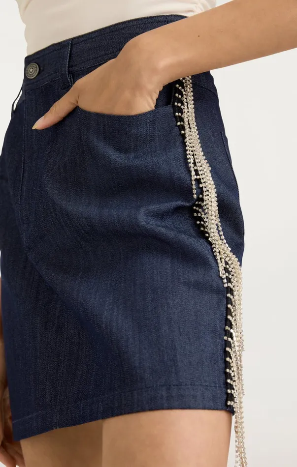 Women Skirts Cinq Sept Rhinestone Dara Skirt Indigo
