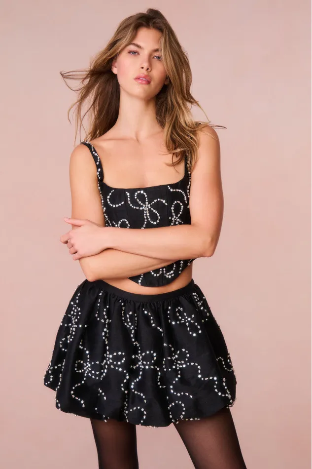 Women Skirts LoveShackFancy Flince Embellished Mini Bubble Skirt Black