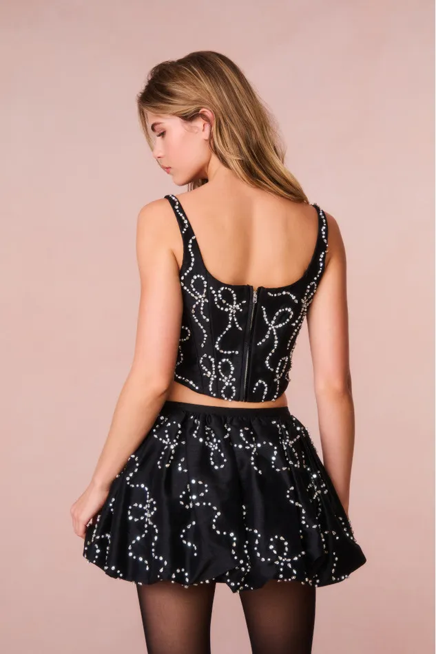 Women Skirts LoveShackFancy Flince Embellished Mini Bubble Skirt Black