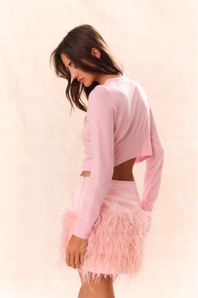 Women Skirts LoveShackFancy Viviette Feather Mini Skirt Party Pink