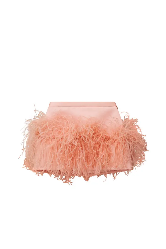 Women Skirts LoveShackFancy Viviette Feather Mini Skirt Party Pink