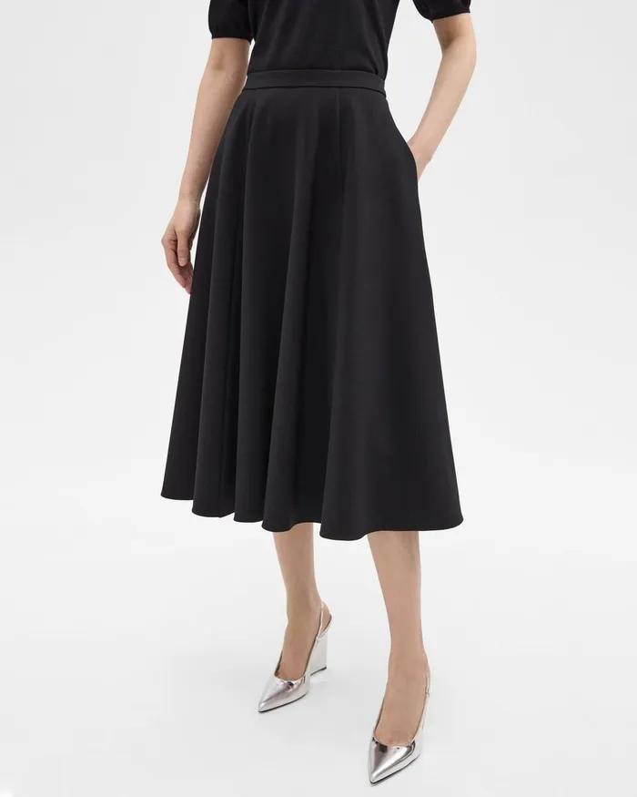Women Skirts Theory Full Midi Skirt In Crepe Black