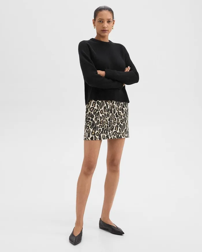 Women Skirts Theory Mini Trouser Skirt In Stretch Leopard Wool Beige Multi