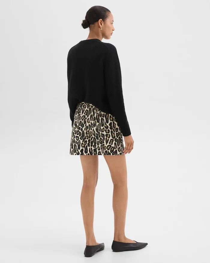 Women Skirts Theory Mini Trouser Skirt In Stretch Leopard Wool Beige Multi