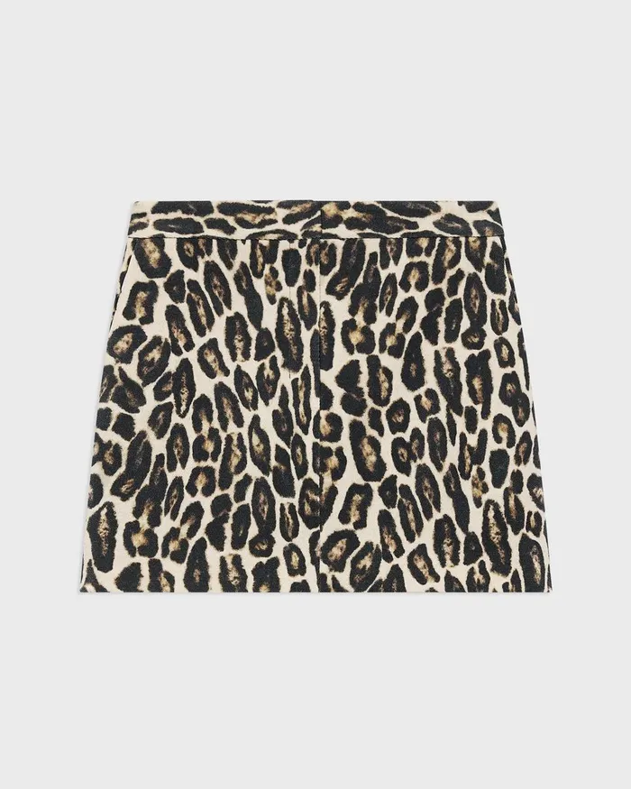 Women Skirts Theory Mini Trouser Skirt In Stretch Leopard Wool Beige Multi