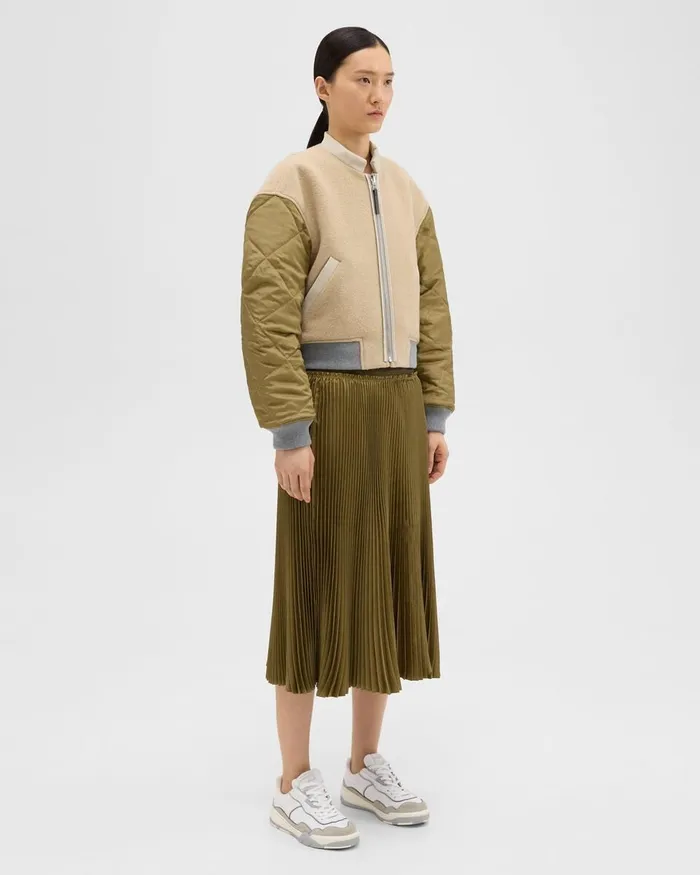 Women Skirts Theory Pleated Crinkle Twill Skirt Olive