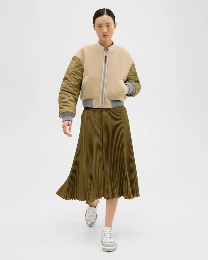Women Skirts Theory Pleated Crinkle Twill Skirt Olive