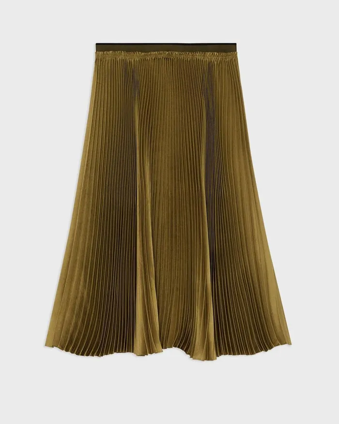 Women Skirts Theory Pleated Crinkle Twill Skirt Olive