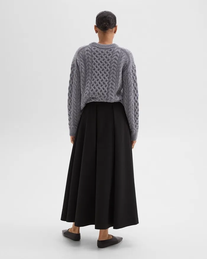Women Skirts Theory Pleated Midi Skirt In Double Weave Black