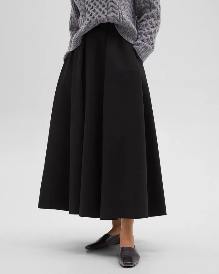 Women Skirts Theory Pleated Midi Skirt In Double Weave Black
