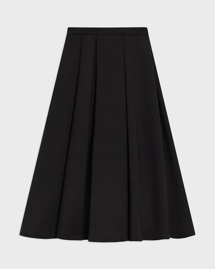 Women Skirts Theory Pleated Midi Skirt In Double Weave Black