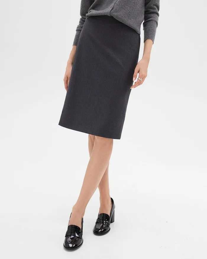 Women Skirts Theory Slim Pencil Skirt In Good Wool Charcoal Melange
