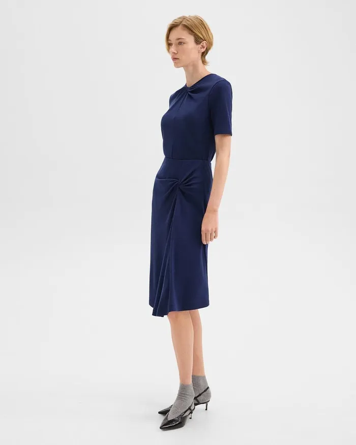 Women Skirts Theory Twisted Midi Skirt In ViscoseWool Marina Blue