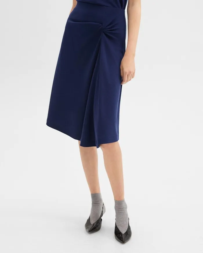 Women Skirts Theory Twisted Midi Skirt In ViscoseWool Marina Blue