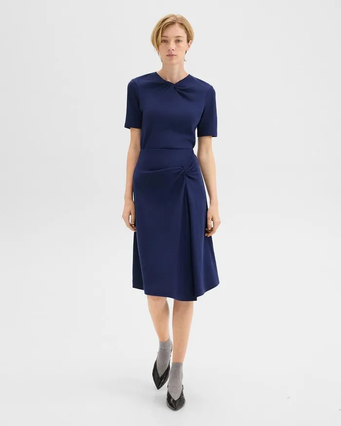 Women Skirts Theory Twisted Midi Skirt In ViscoseWool Marina Blue