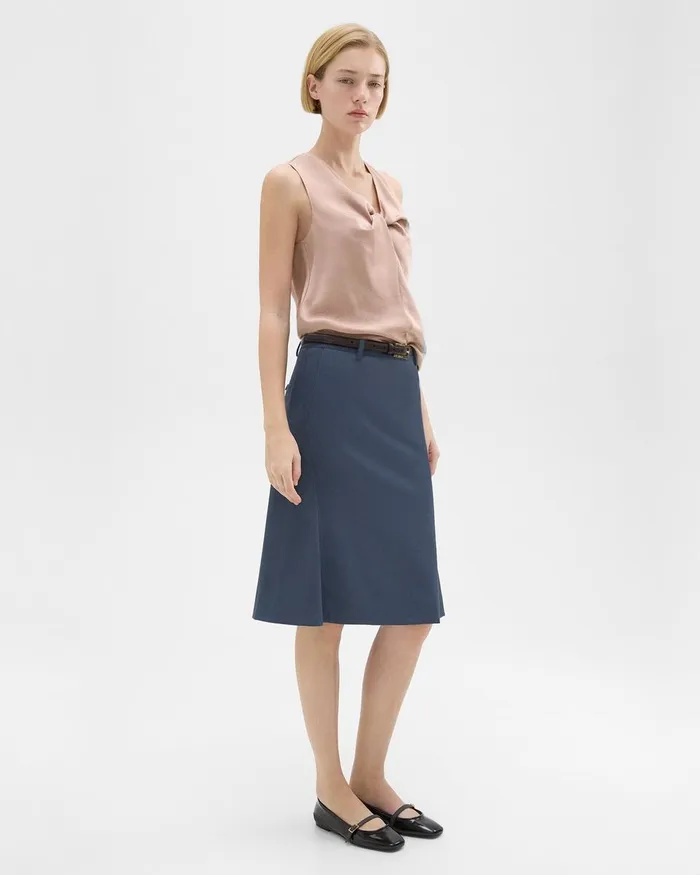 Women Skirts Theory Wool Gabardine Trumpet Skirt Bluestone