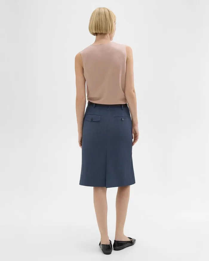 Women Skirts Theory Wool Gabardine Trumpet Skirt Bluestone