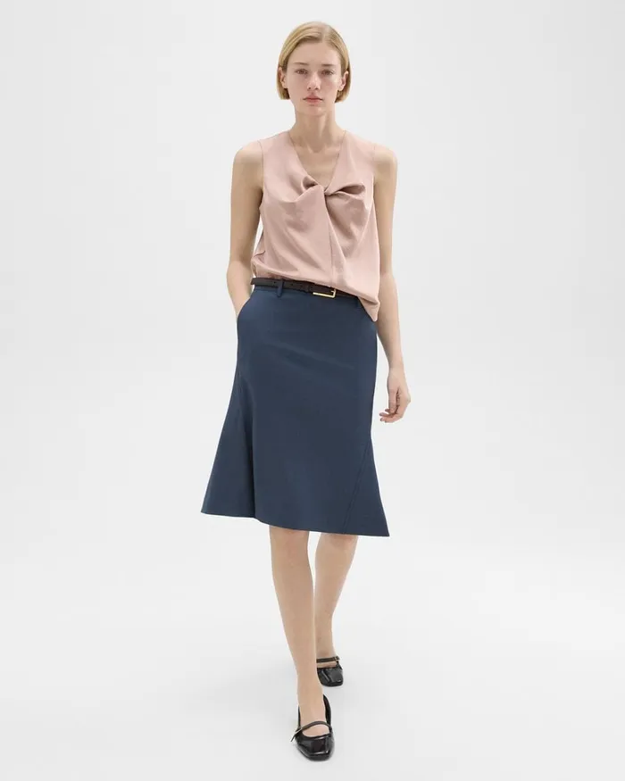 Women Skirts Theory Wool Gabardine Trumpet Skirt Bluestone