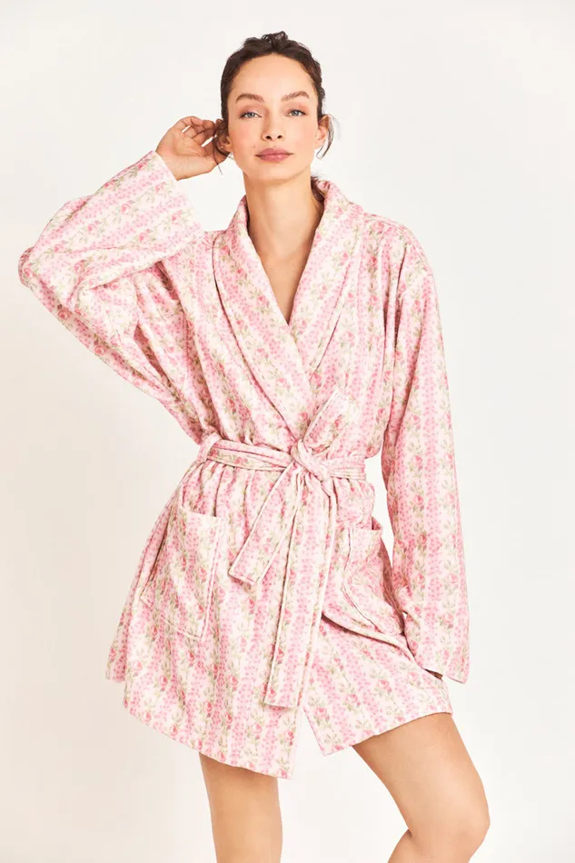 Women Sleepwear LoveShackFancy Indie Cotton Bath Robe Strawberry Macaroon