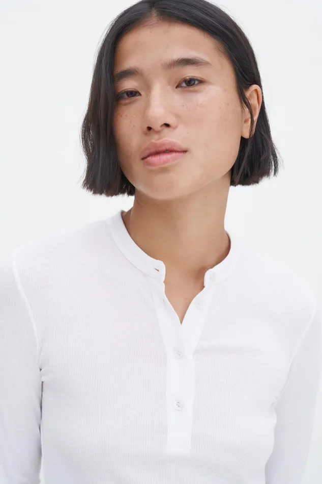 Women Soft Rib Henley White Filippa K Tops