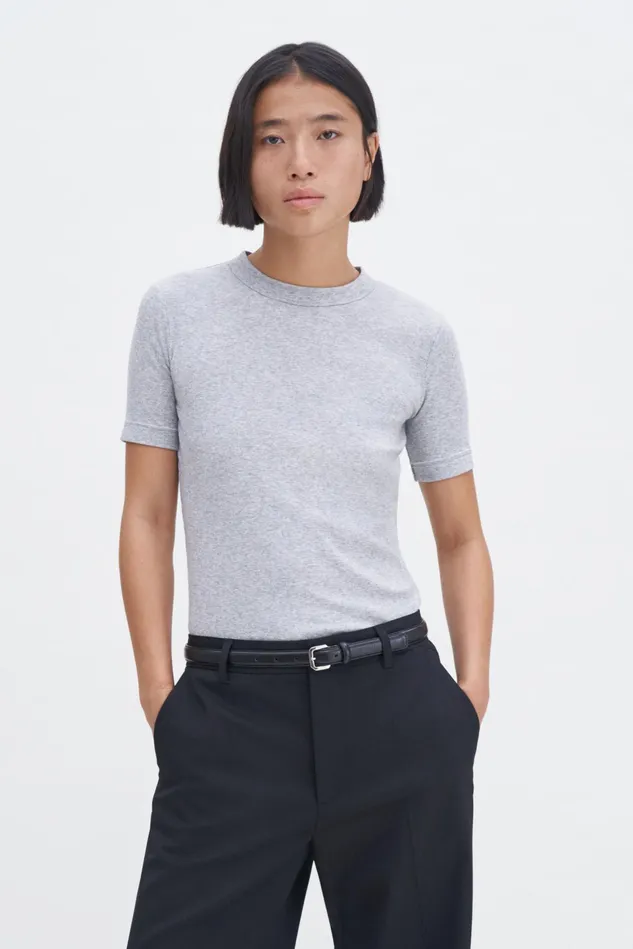 Women Soft Rib Tee Light Grey Melange Filippa K Tops
