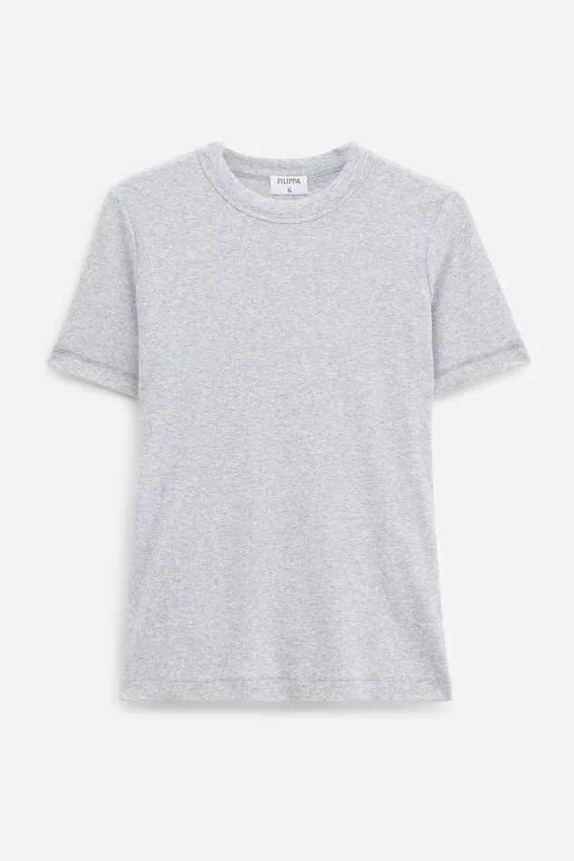 Women Soft Rib Tee Light Grey Melange Filippa K Tops