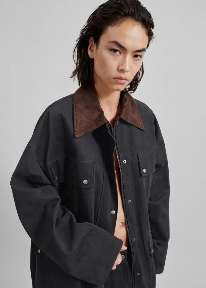Women Stevan Contrast Collar Cargo Jacket 8211 Charcoal The Frankie Shop Outerwear