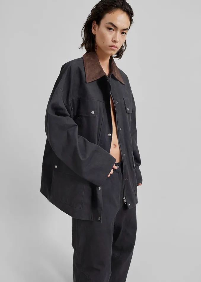 Women Stevan Contrast Collar Cargo Jacket 8211 Charcoal The Frankie Shop Outerwear