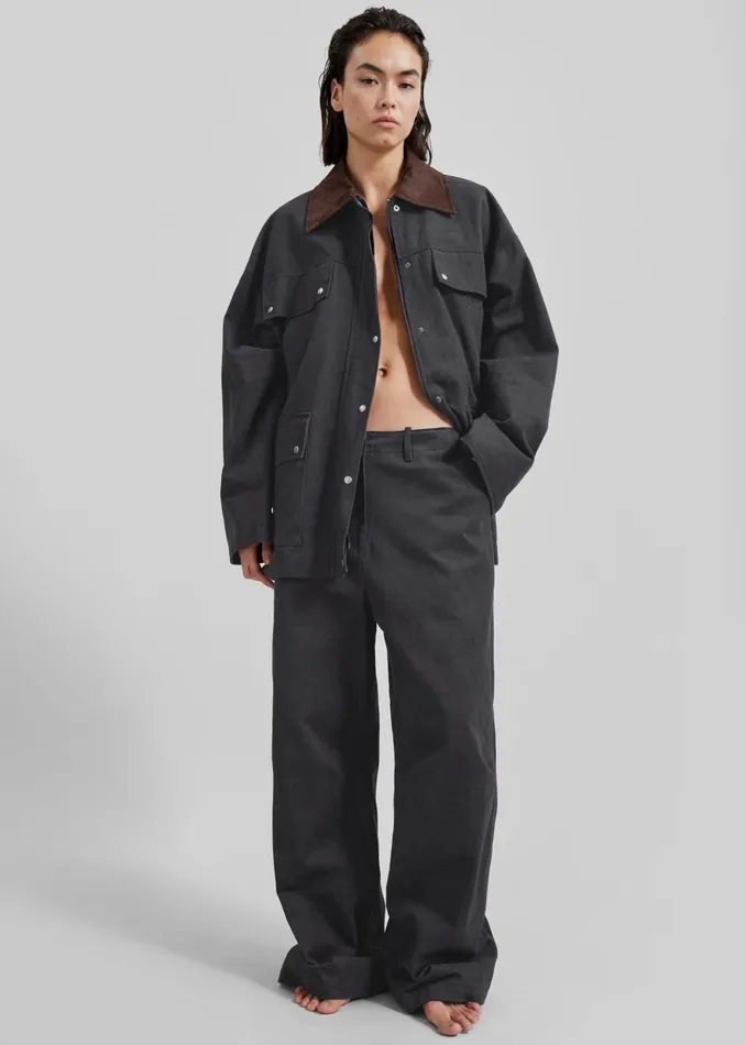 Women Stevan Contrast Collar Cargo Jacket 8211 Charcoal The Frankie Shop Outerwear