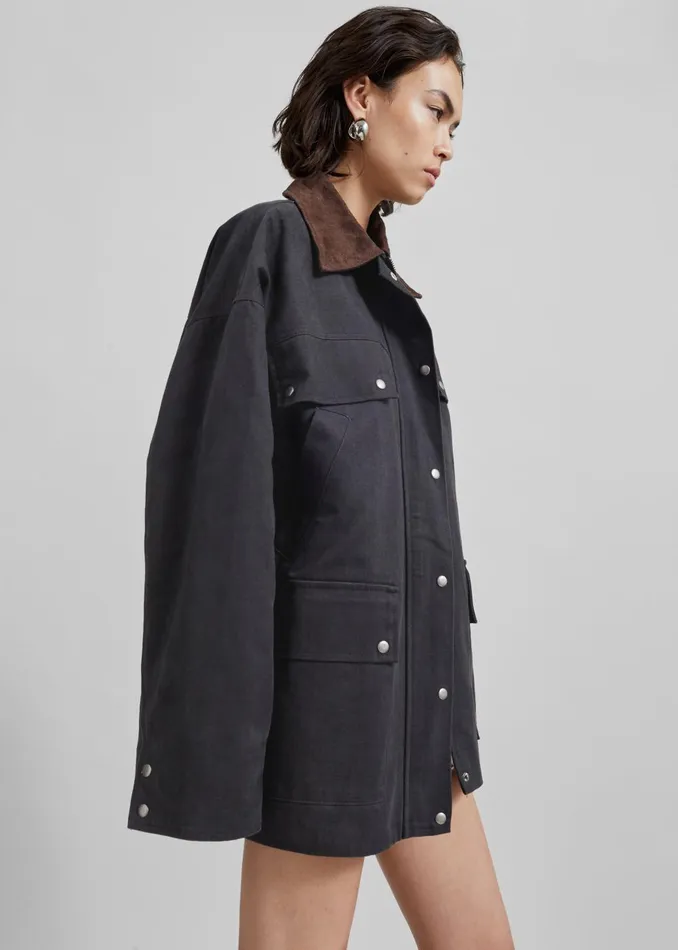 Women Stevan Contrast Collar Cargo Jacket 8211 Charcoal The Frankie Shop Outerwear