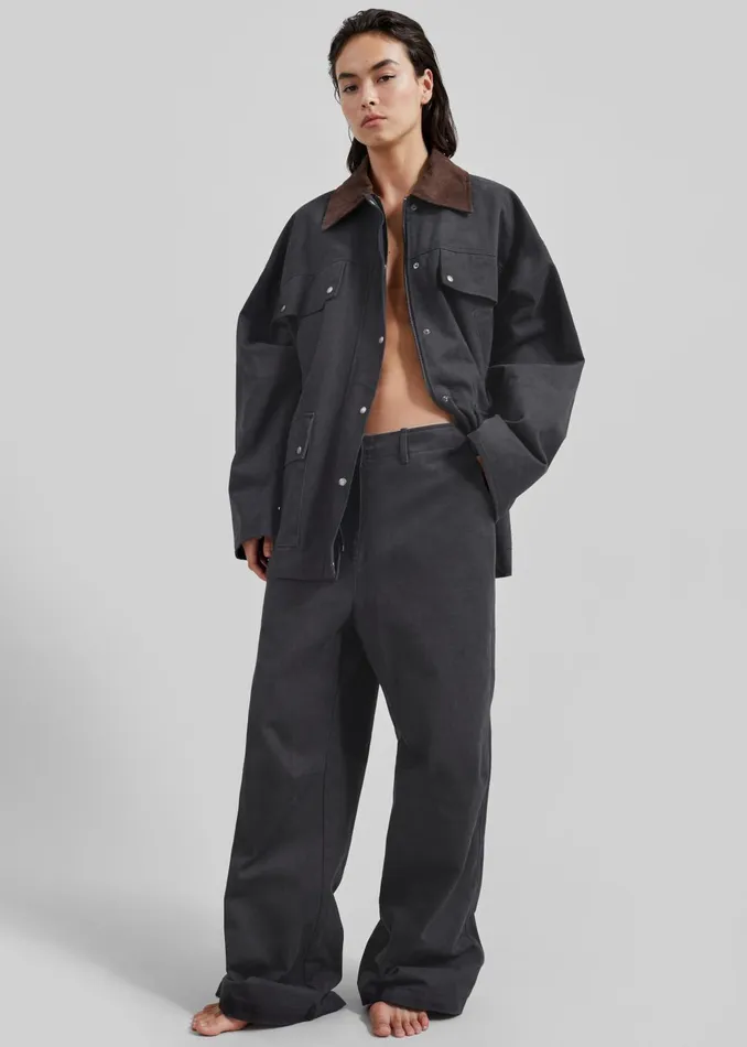 Women Stevan Contrast Collar Cargo Jacket 8211 Charcoal The Frankie Shop Outerwear