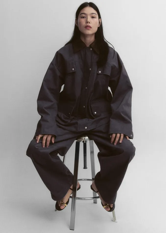 Women Stevan Contrast Collar Cargo Jacket 8211 Charcoal The Frankie Shop Outerwear