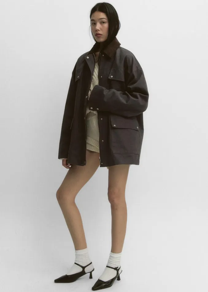Women Stevan Contrast Collar Cargo Jacket 8211 Charcoal The Frankie Shop Outerwear