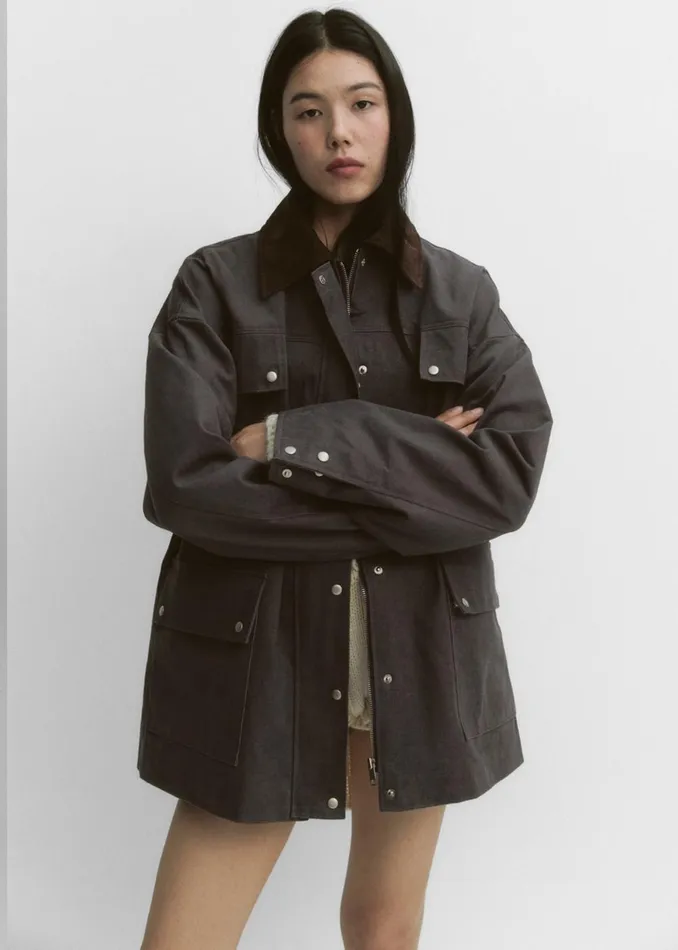 Women Stevan Contrast Collar Cargo Jacket 8211 Charcoal The Frankie Shop Outerwear