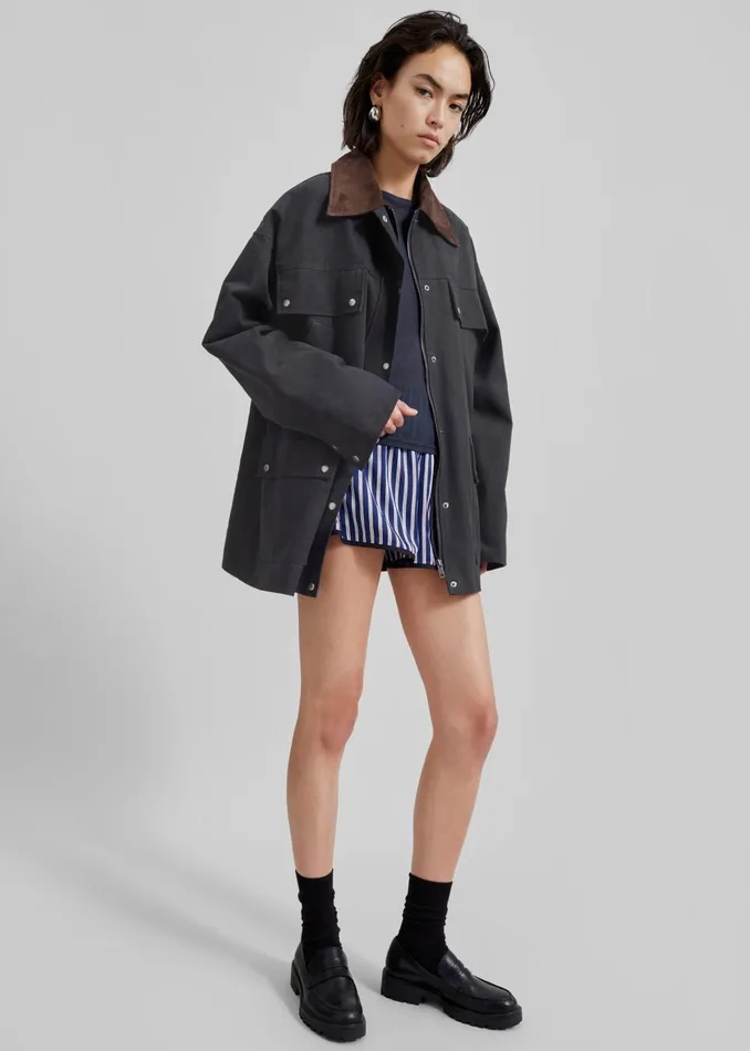 Women Stevan Contrast Collar Cargo Jacket 8211 Charcoal The Frankie Shop Outerwear
