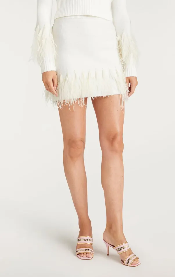 Women Sweaters and Knits Cinq Sept Briana Feather Mini Skirt Ivory