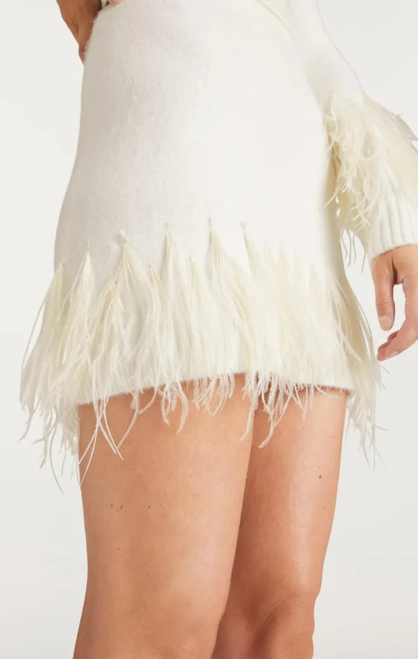 Women Sweaters and Knits Cinq Sept Briana Feather Mini Skirt Ivory