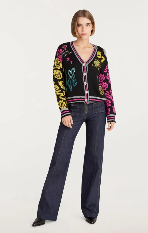Women Sweaters and Knits Cinq Sept Collage Cardigan Black Multi