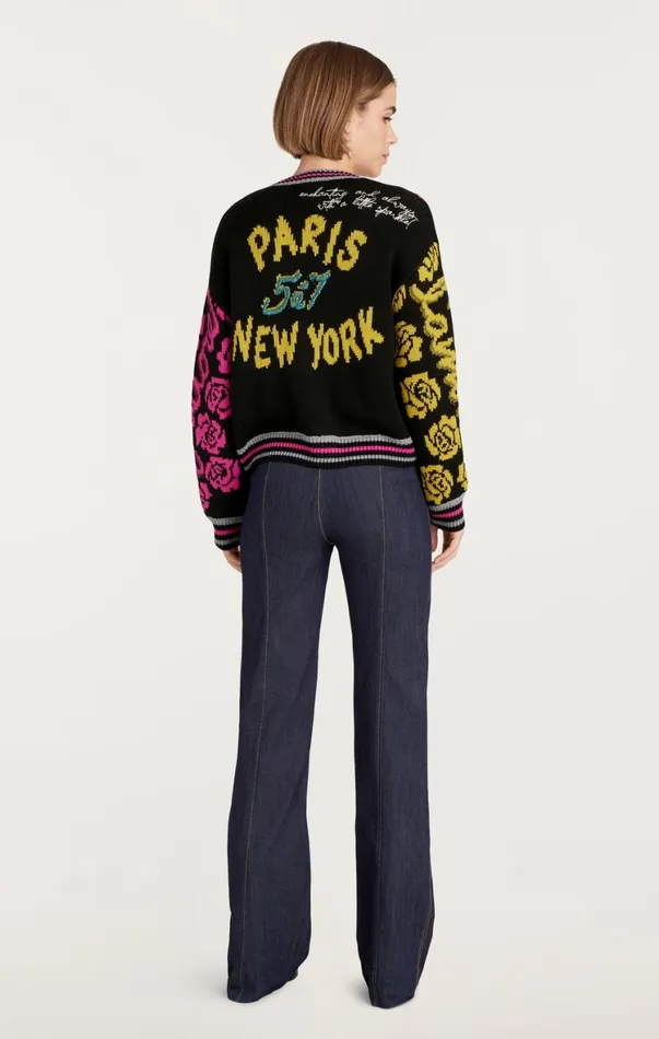 Women Sweaters and Knits Cinq Sept Collage Cardigan Black Multi