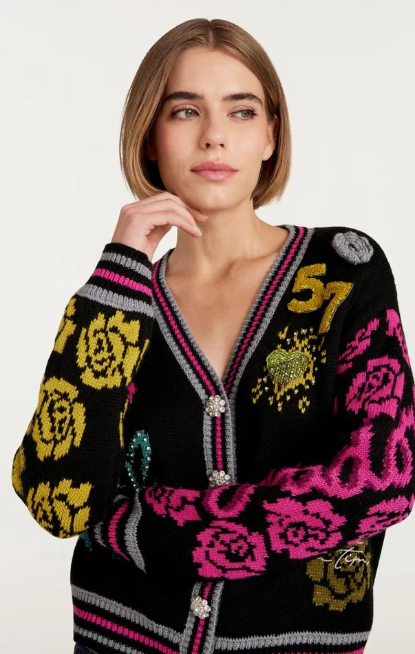 Women Sweaters and Knits Cinq Sept Collage Cardigan Black Multi