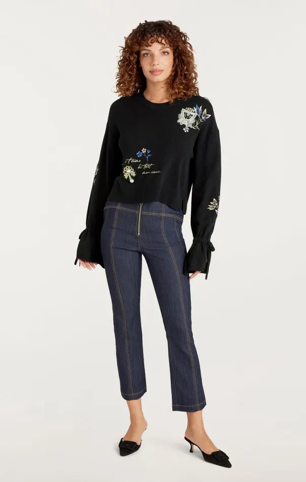 Women Sweaters and Knits Cinq Sept Heritage Patch Tasha Pullover Black Multi