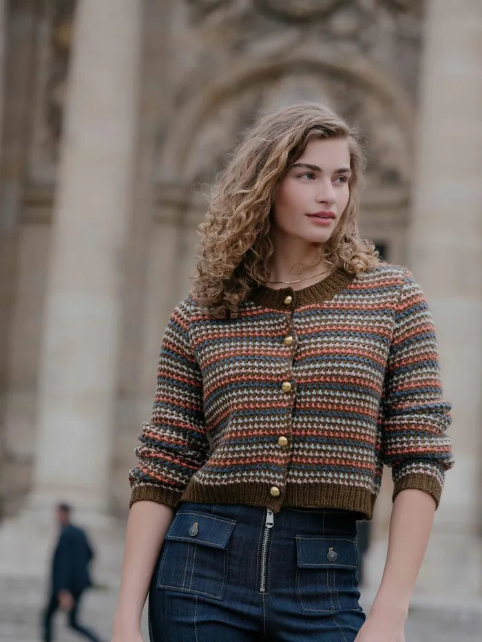 Women Sweaters and Knits Cinq Sept Striped Romina Cardigan Dark Olive Multi