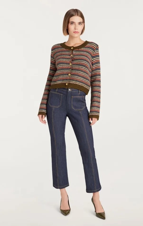 Women Sweaters and Knits Cinq Sept Striped Romina Cardigan Dark Olive Multi