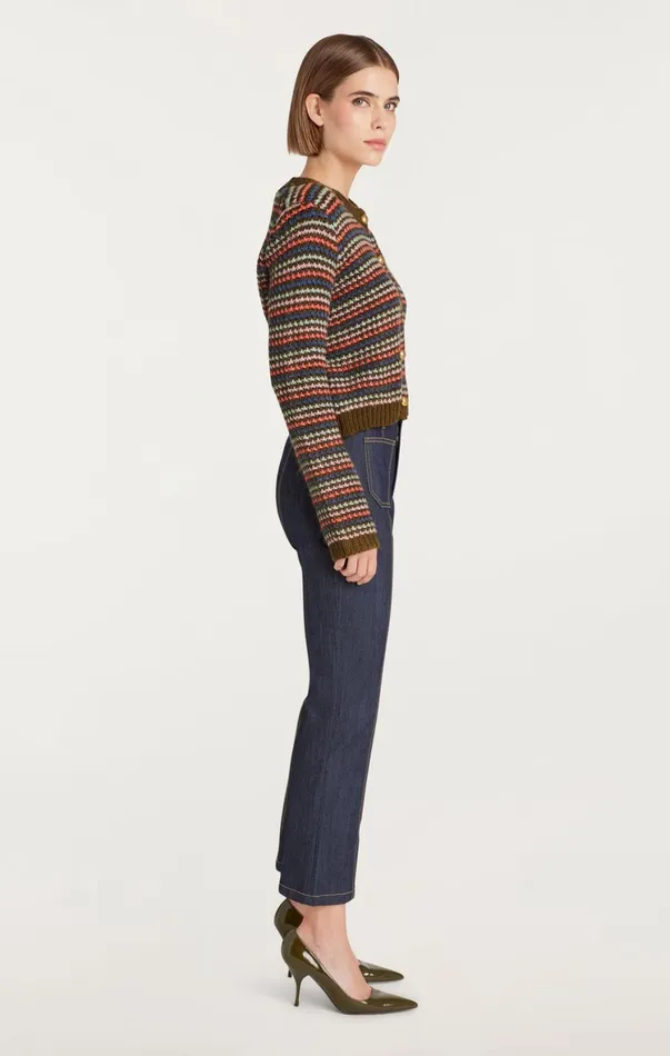 Women Sweaters and Knits Cinq Sept Striped Romina Cardigan Dark Olive Multi