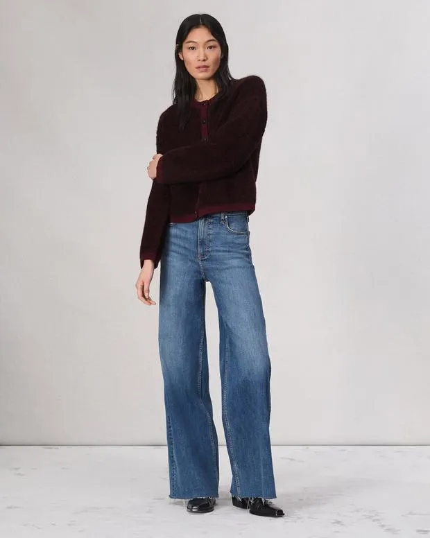 Women Sweaters and Sweatshirts Rag and Bone Kaia Boucle Cardigan Burgundy