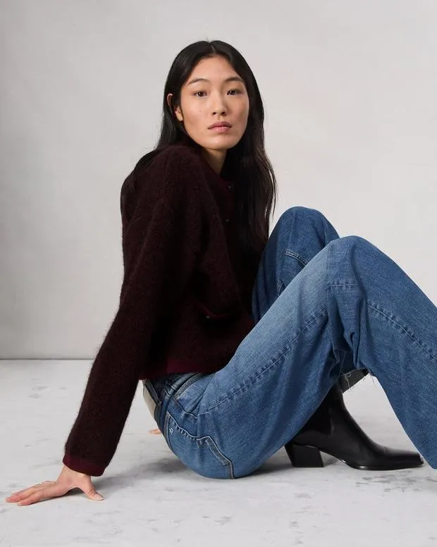 Women Sweaters and Sweatshirts Rag and Bone Kaia Boucle Cardigan Burgundy