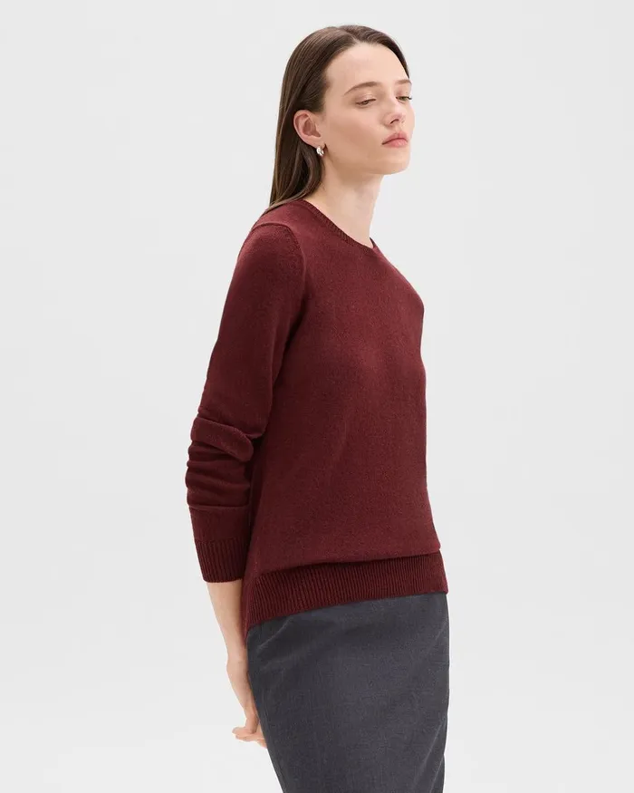 Women Sweaters Cardigans Theory Crewneck Sweater In Feather Cashmere Cordovan