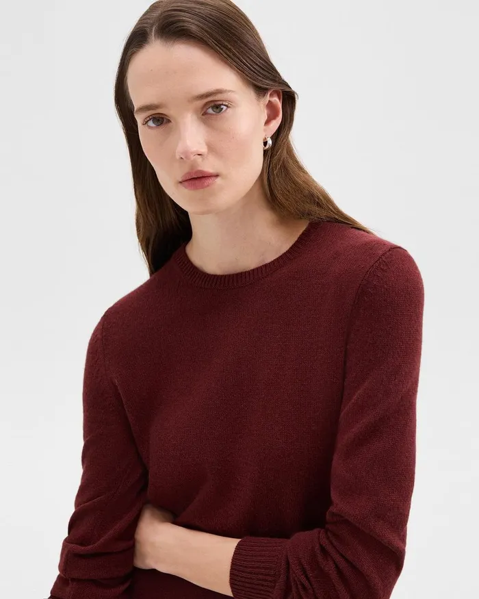 Women Sweaters Cardigans Theory Crewneck Sweater In Feather Cashmere Cordovan